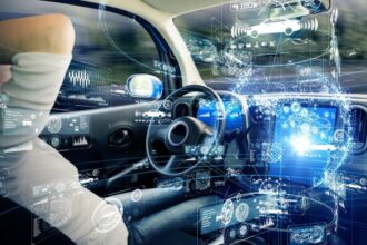 diagram showing the sensor suite of an autonomous vehicle, including LiDAR, radar, and cameras, illustrating how AI in self-driving cars works."