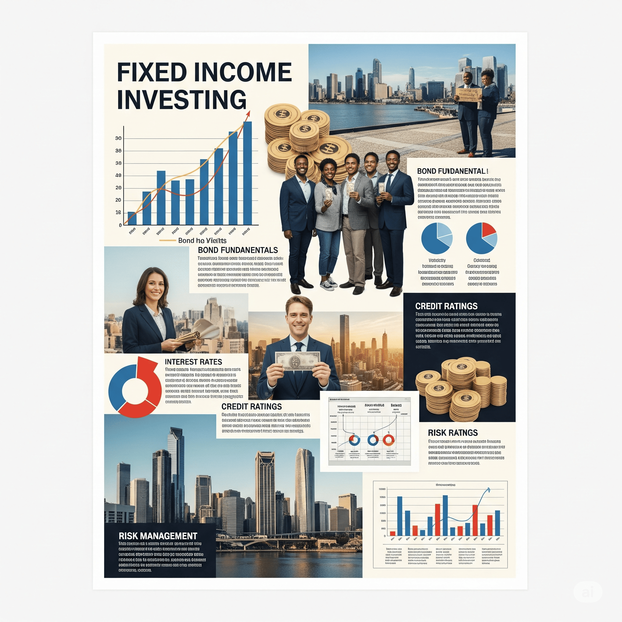 A sturdy lighthouse representing the safety and reliability of fixed income investing, shining a light through a stormy and volatile financial market