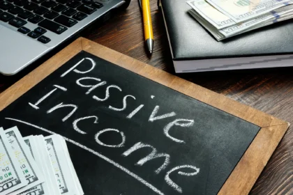 A top blog writer working in a bright, modern office, outlining a strategy for selling digital products for passive income in 2025
