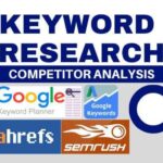 magnifying glass hovering over a computer screen displaying a list of PPC keywords with metrics like search volume and CPC.