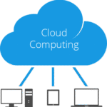 A diagram showing a central cloud icon connected by lines to various devices like a laptop, phone, and tablet, visually explaining what cloud computing is.