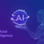 A futuristic brain made of glowing blue circuit lines, representing the future of AI and innovation in future tech