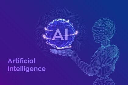 A futuristic brain made of glowing blue circuit lines, representing the future of AI and innovation in future tech