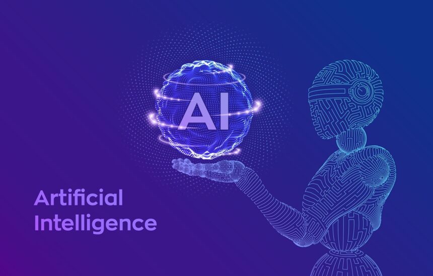 A futuristic brain made of glowing blue circuit lines, representing the future of AI and innovation in future tech