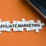 Infographic explaining the affiliate marketing model with the merchant, affiliate network, affiliate, and customer.