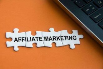 Infographic explaining the affiliate marketing model with the merchant, affiliate network, affiliate, and customer.