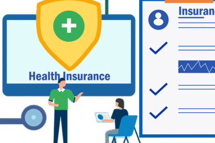 Magnifying glass highlighting key health insurance terms like deductible and copay on a policy document, explaining what medical benefits cover.