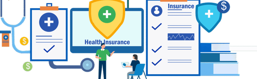 Magnifying glass highlighting key health insurance terms like deductible and copay on a policy document, explaining what medical benefits cover.