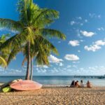 Tranquil white-sand beach with turquoise water, the perfect ocean destination for a relaxing beach vacation.