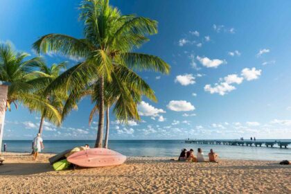 Tranquil white-sand beach with turquoise water, the perfect ocean destination for a relaxing beach vacation.
